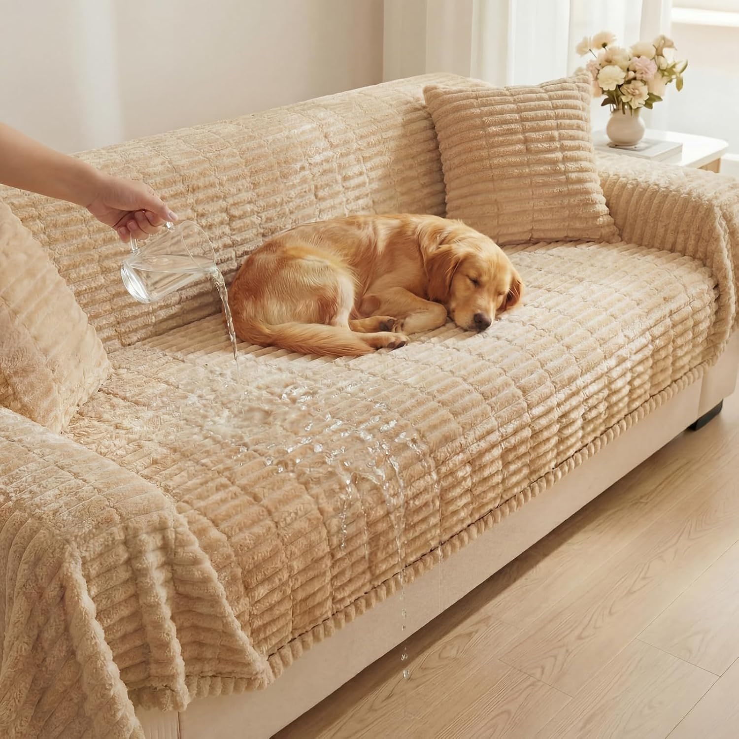 Waterproof Couch Cover for Dogs, Non-Slip Sofa Protector with Silicone Backing, Washable Fuzzy Pet-Friendly Furniture Cover for Pet Hair, Scratches & Spills, Large 35"x71"