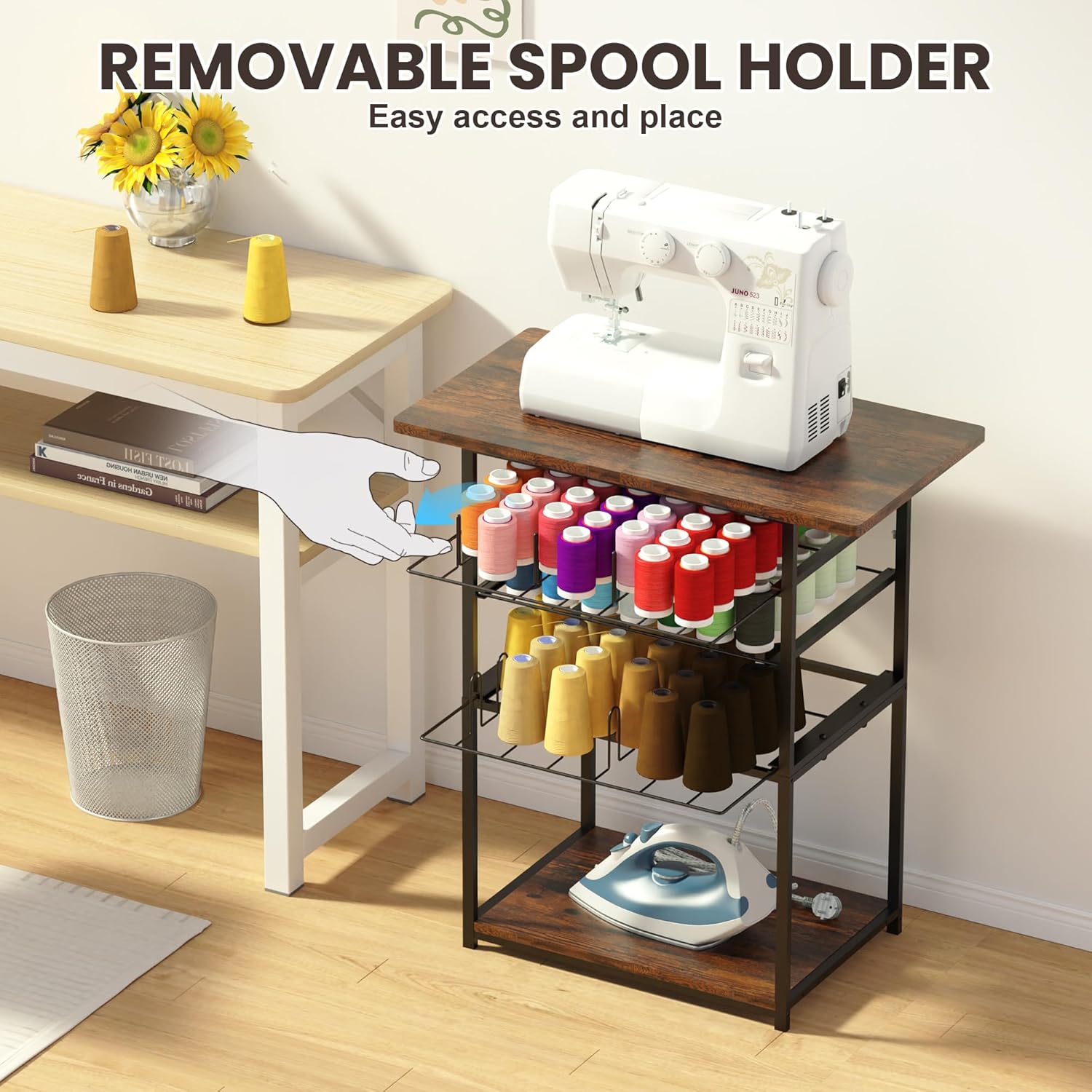 Craft Organizers and Storage for Cricut Machines, Cricut Craft Table with 90 Spools Thread Holder for Craft Room and Home