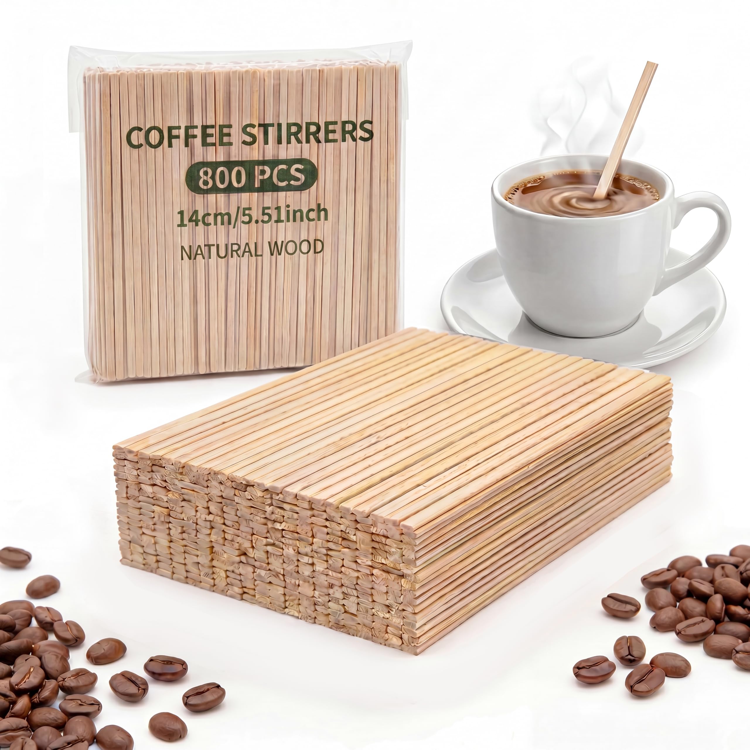 800 Pcs Wooden Coffee Stirrers, 5.5 Inch Stir Sticks for 12 oz Coffee Cups