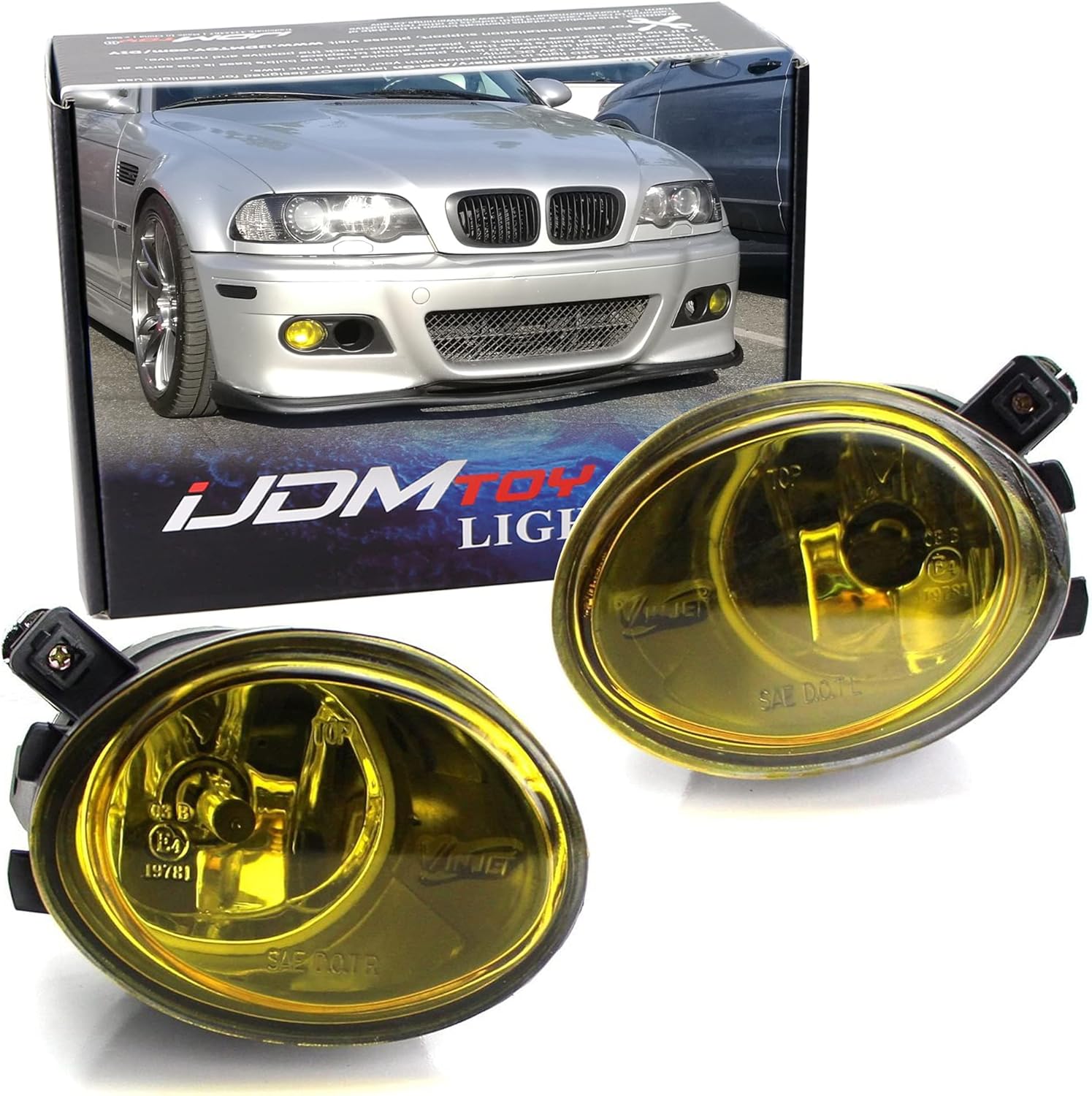 iJDMTOY One Pair Yellow Lens Fog Lights Foglamps w/Halogen Bulbs Compatible With 2001-2005 BMW E46 M3, 3 Series w/M-Tech Bumper or 1999-2002 BMW E39 M5 (OEM # 63 17 7 894 018, 63 17 7 894 017)