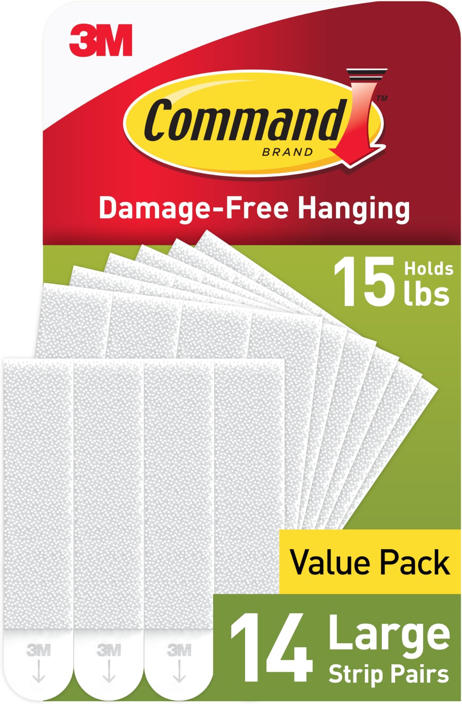Command 15 lb Large Picture Hanging Strips 14 Pairs (28 Strips), Damage-Free Hanging Picture Hangers, No Tools Wall Hanger for Home Decor, White Adhesive
