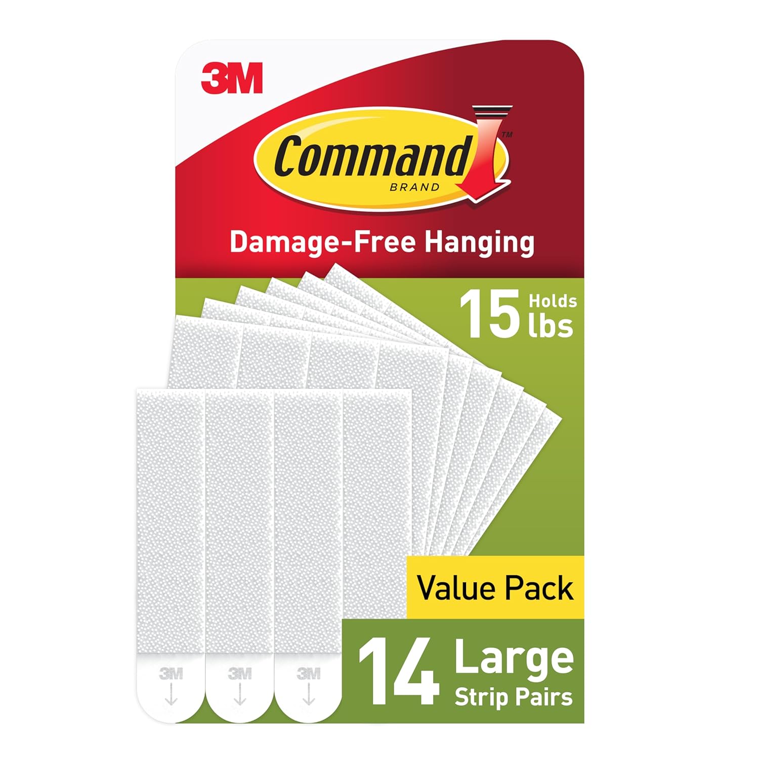 Command Large Picture Hanging Strips, 14 Pairs White, 16 lbs Max - Damage-Free Wall Hangers for Frames up to 24x36"
