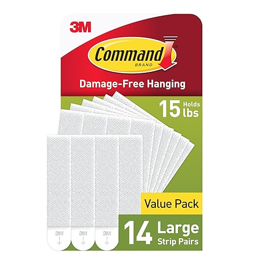 Command Large Picture Hanging Strips, Damage Free Hanging Picture Hangers, No Tools Wall Hanging Strips for Living Spaces, 14 White Adhesive Strip Pairs (28 Command Strips)