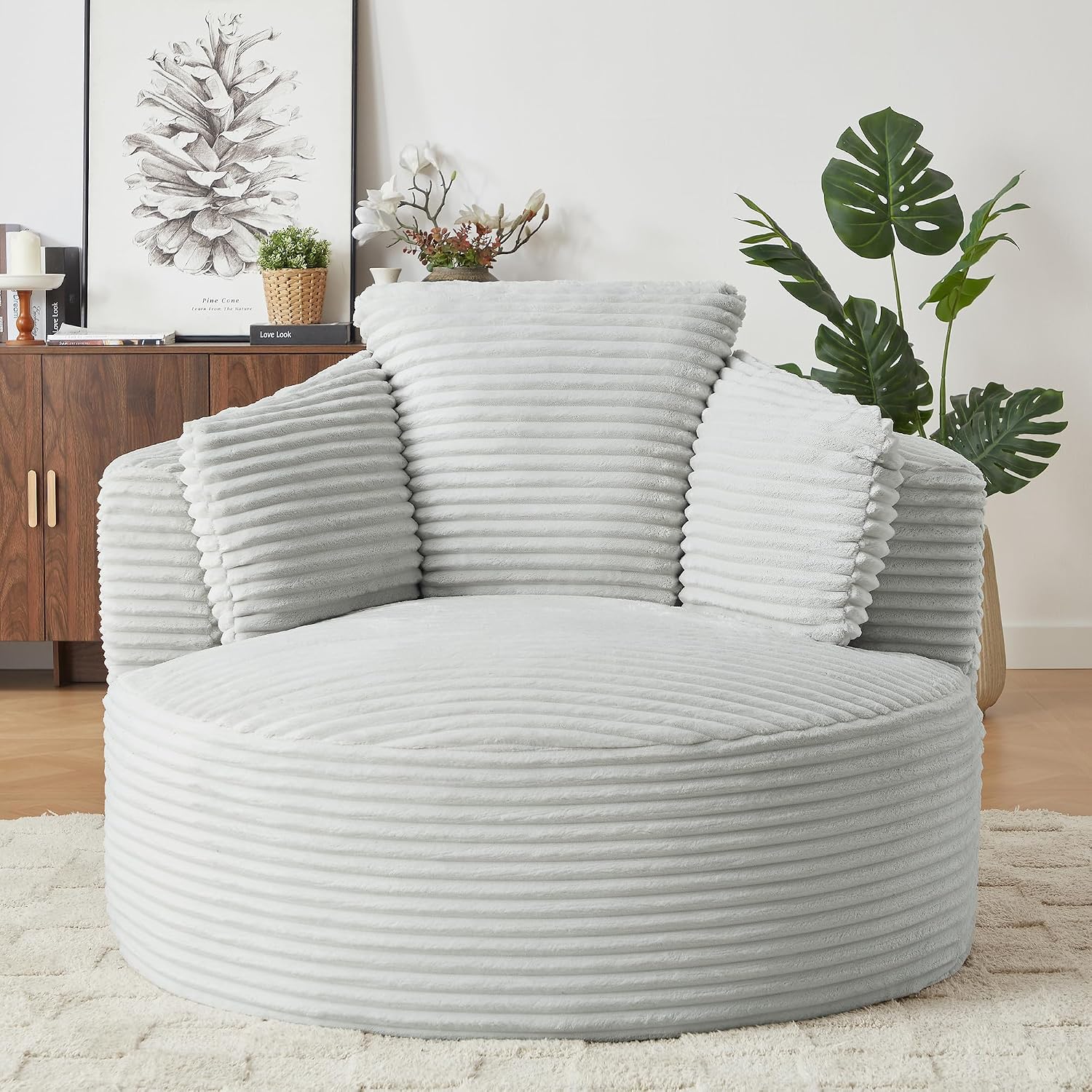 Henf Round Chaise Lounge Chair Indoor, 49 inch Oversized Circle Boneless Chair Sleeper Sofa Bed Upholstered Corduroy Deep Seat Cloud Circle Sofa Chair for Reading, Living Room,No Assembly Required