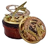 NETAEX Antique Brass & Copper Sundial Compass, Sundial Clock in Leather Box Gift Sun Clock Ship Replica Watch