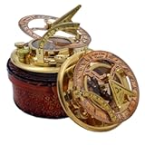 NETAEX Antique Brass & Copper Sundial Compass&comma; Sundial Clock in Leather Box Gift Sun Clock Ship Replica Watch
