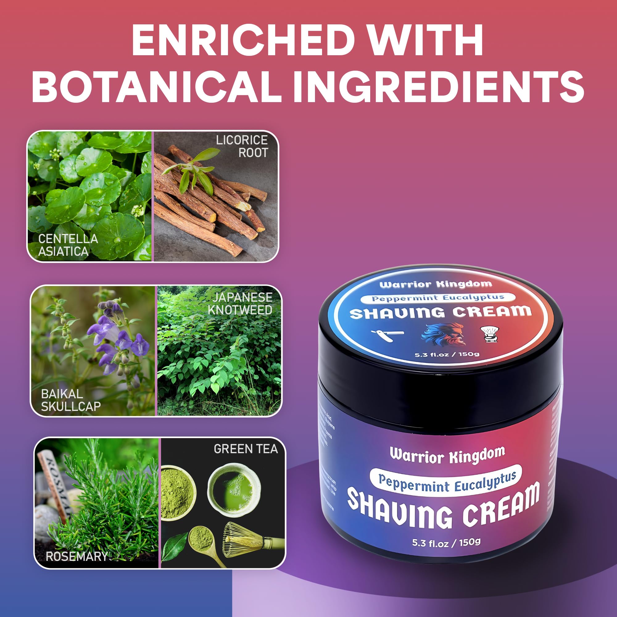 Warrior Kingdom Crema de afeitar - Eucalipto de menta. Aroma refrescante. Espuma cremosa rica para el afeitado más suave. Para cara, cabeza y cuerpo. Fórmula suave, no irritante para todo tipo de piel 6