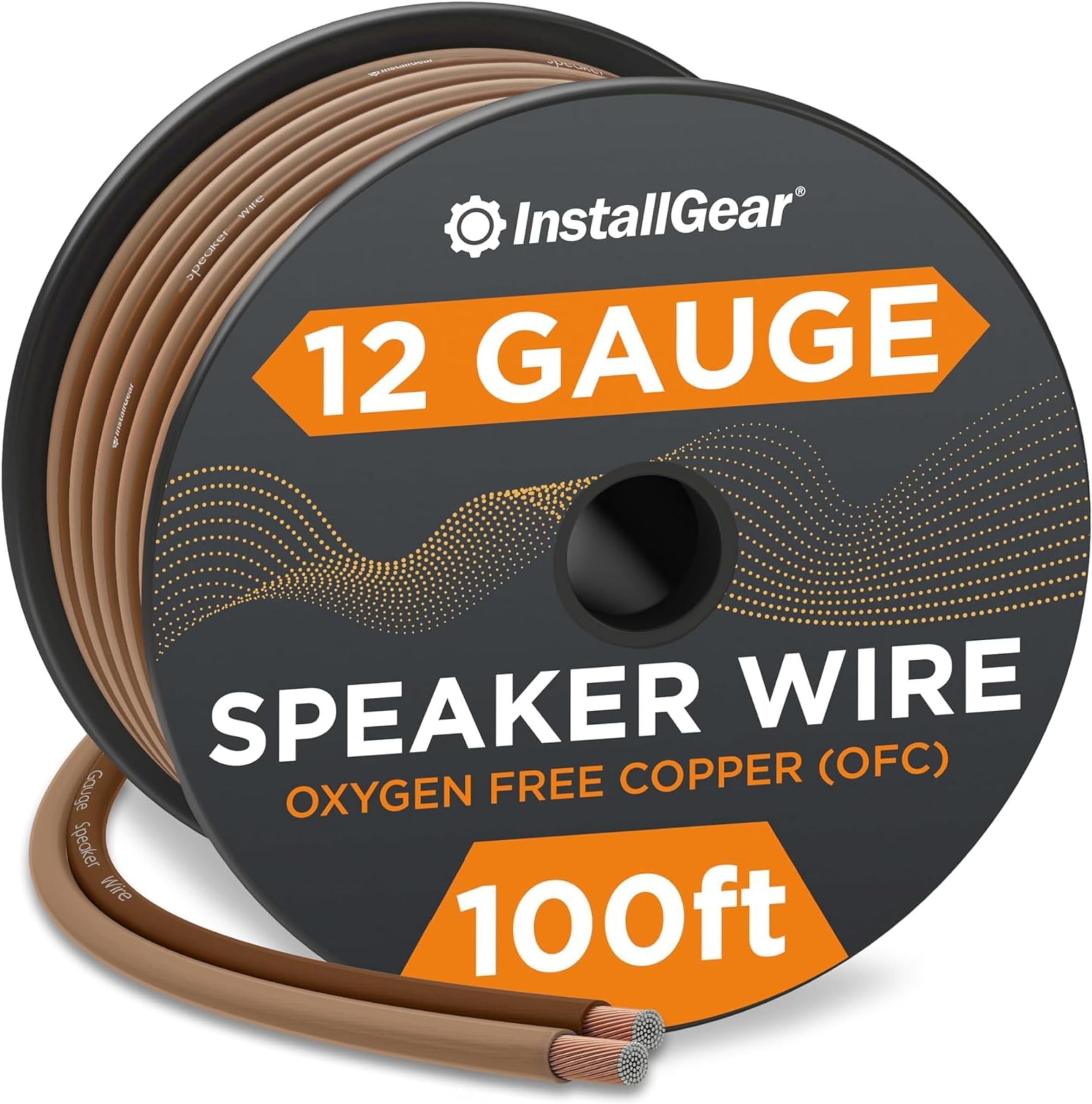 InstallGear 12 Gauge Speaker Wire 100ft - Deoxidized Copper OFC Speaker Wires 12 Gauge - Flexible Wire Cable with Polarity Marking - Soft Touch 12 AWG Wire for Audio, Amp and Home Theater Use - Brown