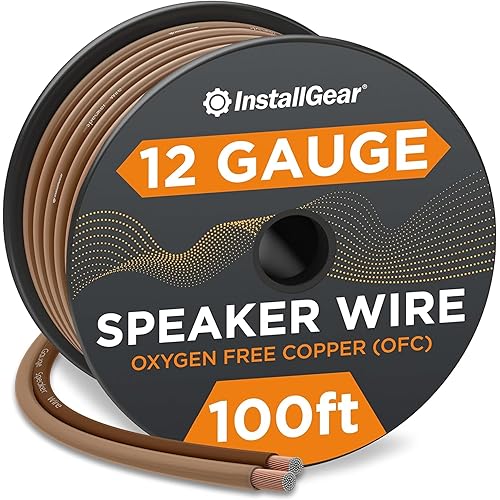 InstallGear 12 Gauge Speaker Wire 100ft - Deoxidized Copper OFC Speaker Wires 12 Gauge - Flexible Wire Cable with Polarity Marking - Soft Touch 12 AWG Wire for Audio, Amp and Home Theater Use - Brown