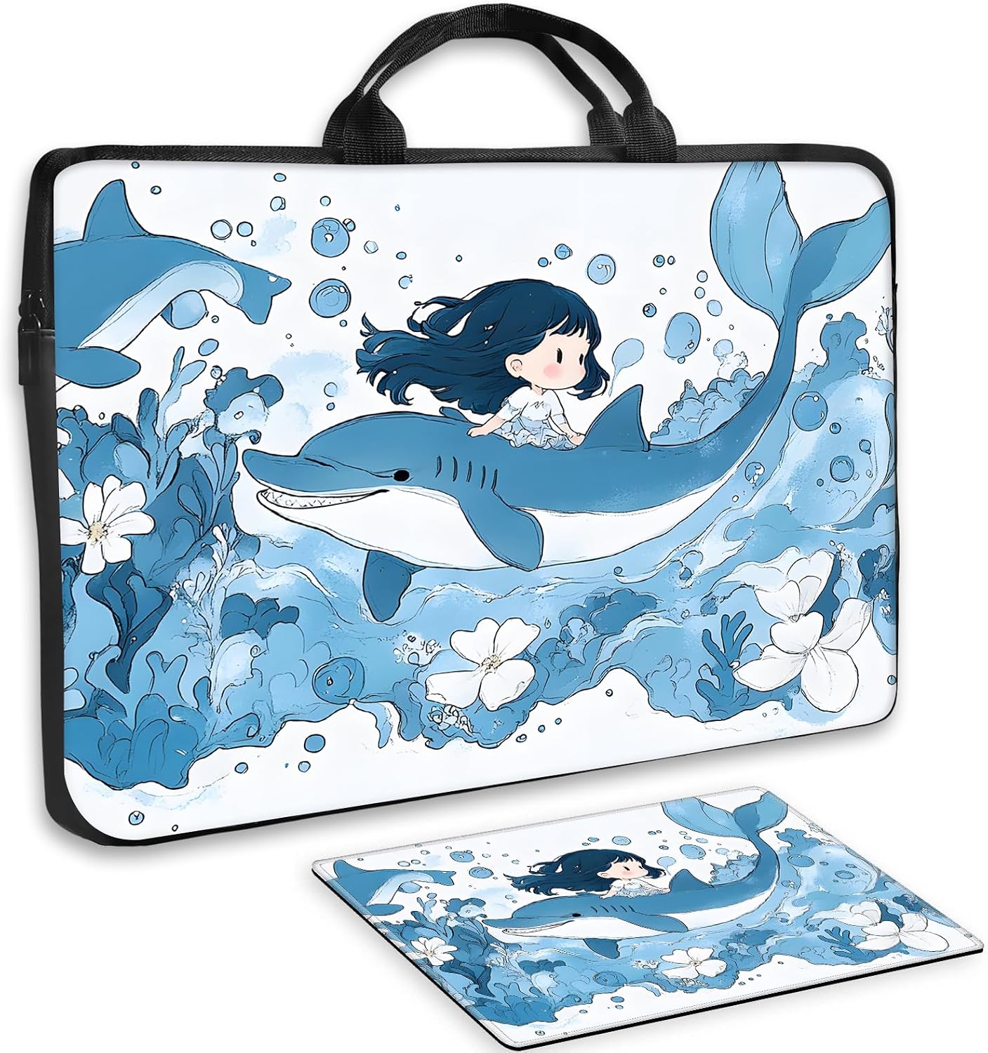 Laptop Sleeve Case for 13 inch Asus with Mouse Pad, Computer Bag with Shockproof Neoprene& Soft Lining, Notebook Cover for Men Women Student Gift, Compatible with Acer HP DELL White Girl
