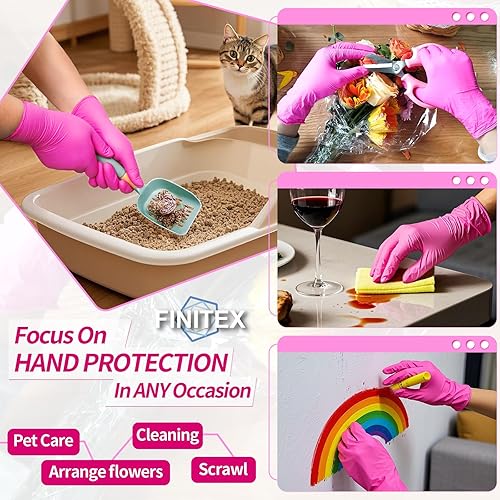 Miniatura 2 de FINITEX Guantes desechables de nitrilo rosa sin látex, 3.5 mil, 100 unidades, sin polvo, sin látex, para limpieza, examen médico, para alimentos