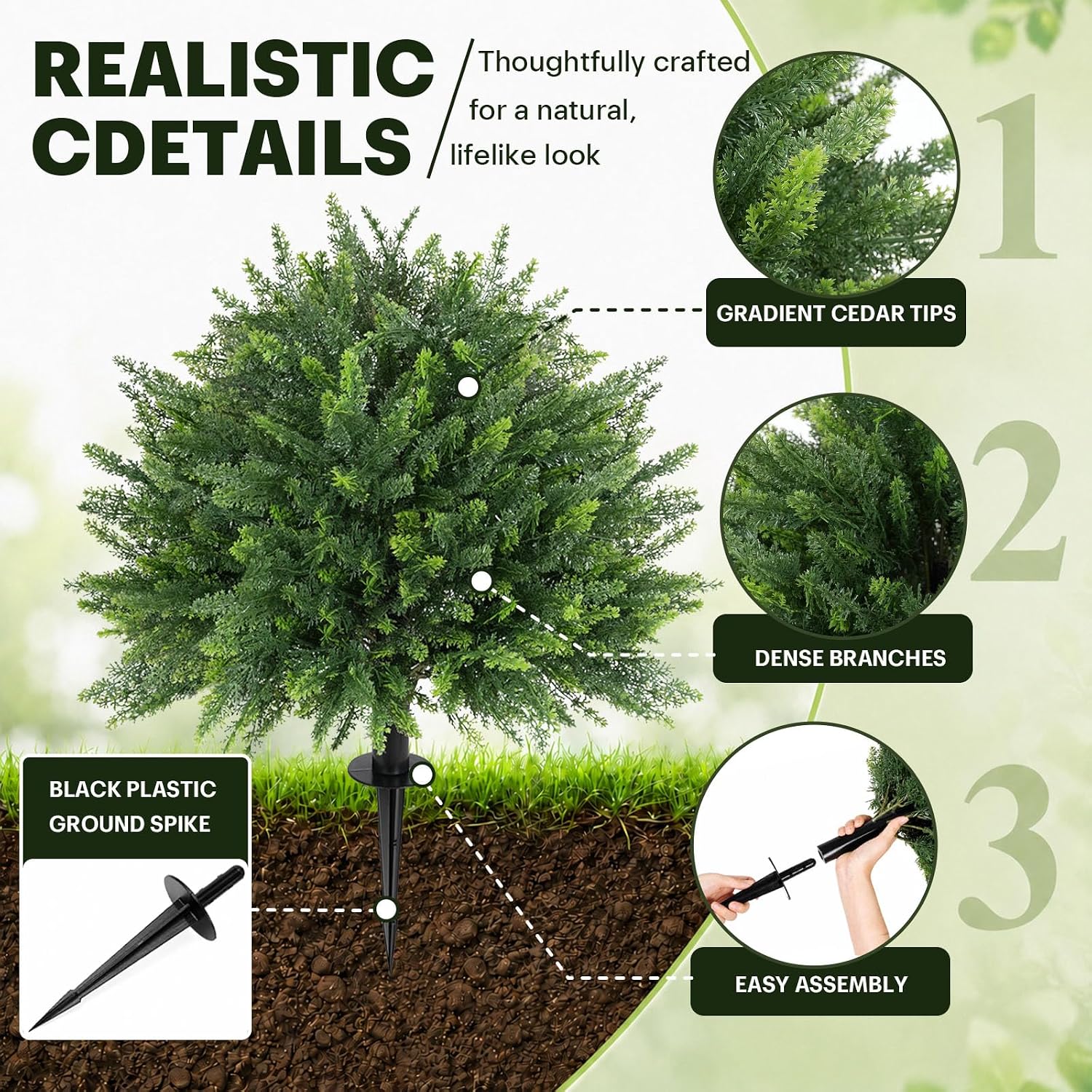28" Set of 2 Artificial Cedar Topiary Ball Trees with Ground Spike