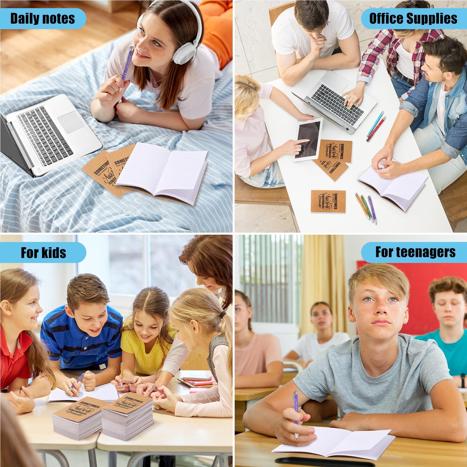Sabary Juego de 100 blocs de notas inspiradores, bolígrafos motivacionales, mini cuadernos de bolsillo motivacionales, diarios, regalos a granel, bolígrafos de metal inspiradores para suministros