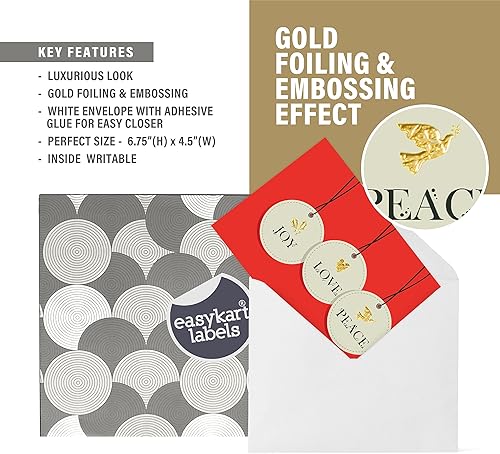 Miniatura 5 de easykart labels 18 tarjetas de felicitación navideñas Joy Love & Peace con sobres y calcomanías de sellado, efecto de lámina 3D, 6.75 x 4.5 pulgadas