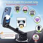 Pop-tech Support de téléphone de voiture pour Pop Docket: Suction Cup Supports de téléphone cellulaire pour la fenêtre de pare-brise de tableau de bord d'automobile - Support de téléphone portable à Dash noir s'adapte à une poignée de portefeuille de chaussettes épaisses pour iPhone Samsung