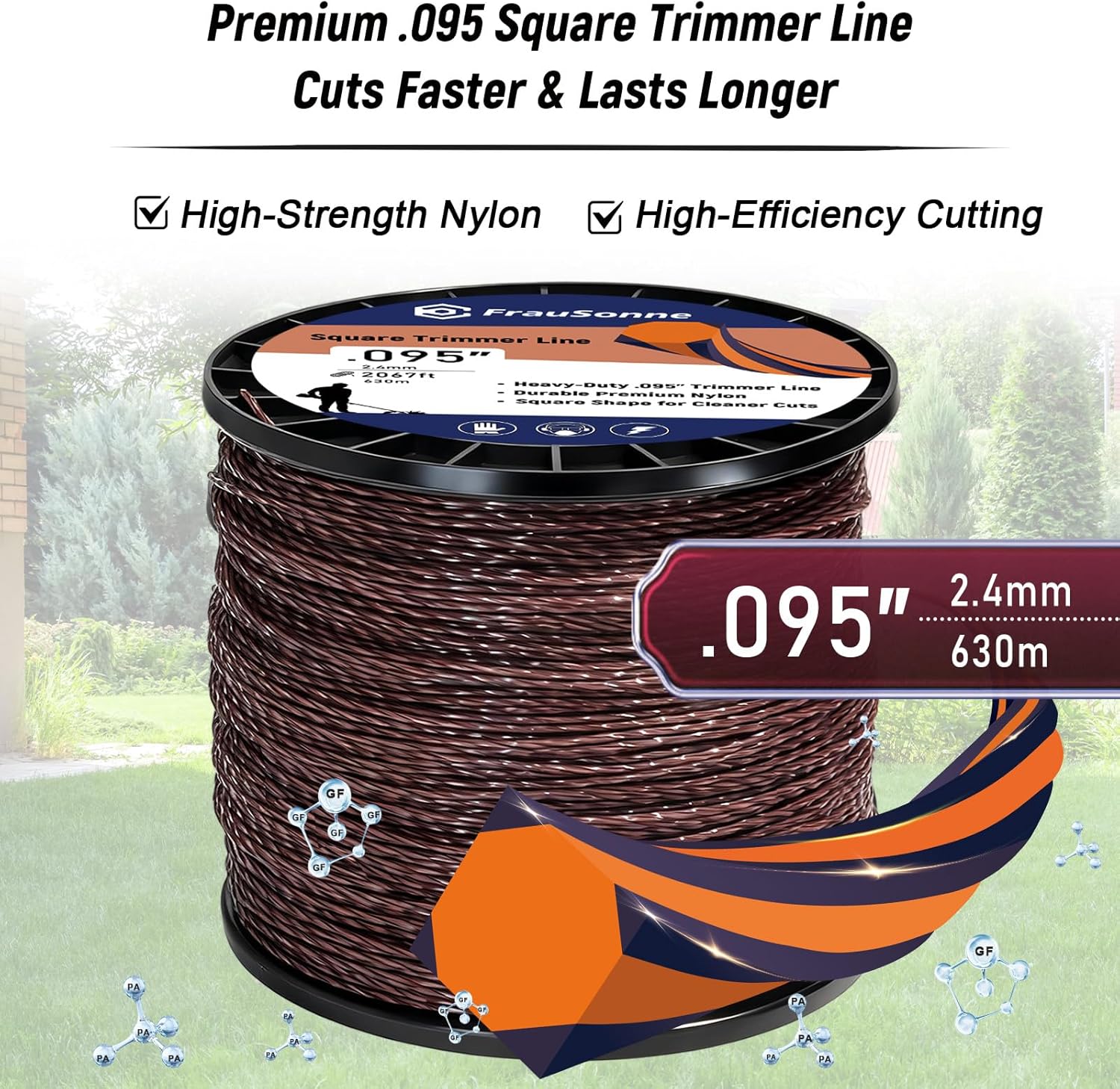 Weed Eater String .095" Trimmer Line, Heavy Duty Weed Wacker String for Thick Brush & Commercial Landscaping, Universal Professional Weed Wacker Line Spool for Large Yards, .095"-2067ft-5lb