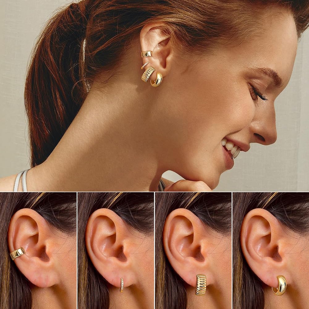Pack Earrings Small Gold Hoop Earrings For Women: 14K Gold