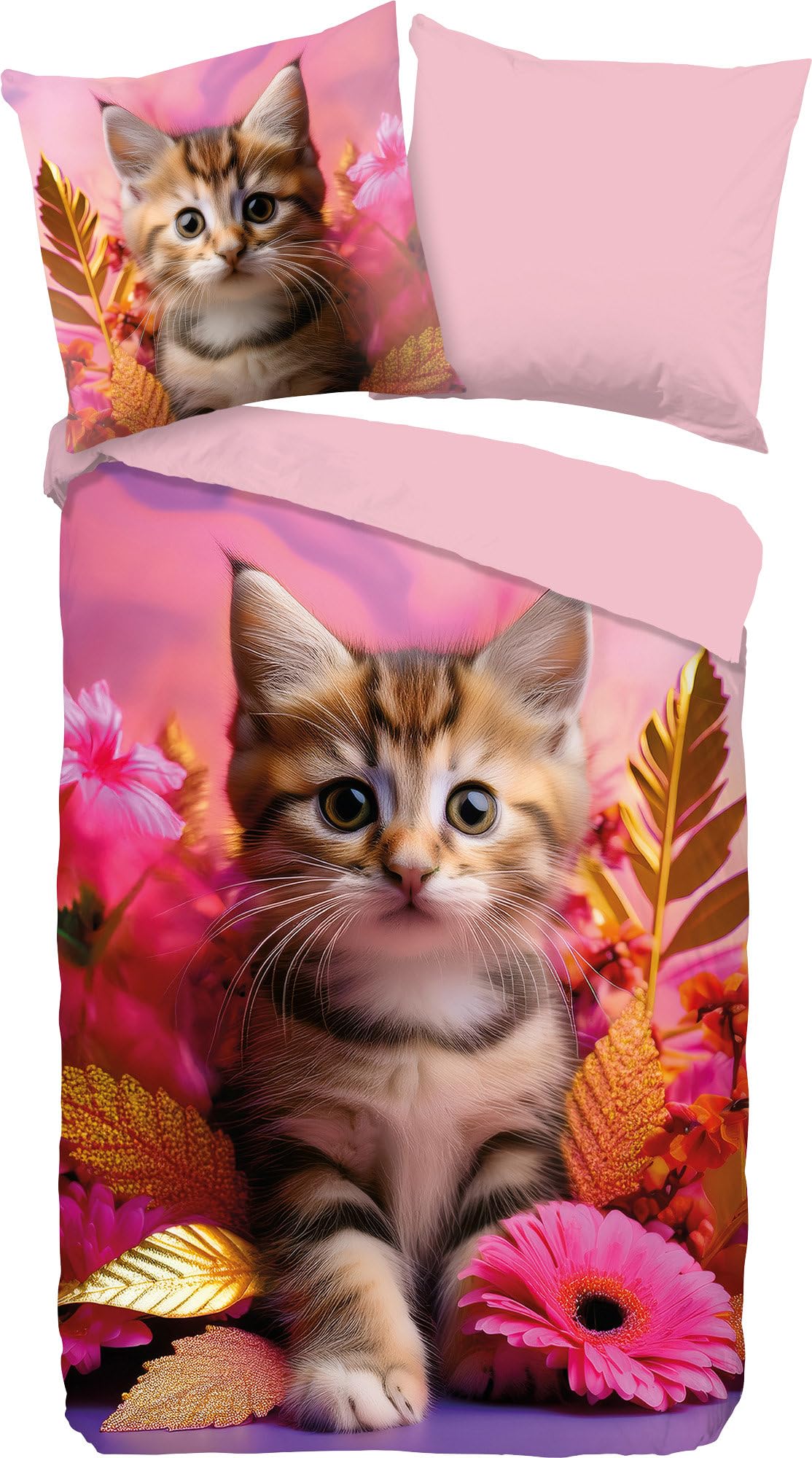 Good Morning Kadi Children's Reversible Bed Linen Renforcé Pink Size 1x 135 x 200 cm + 1x 80 x 80 cm