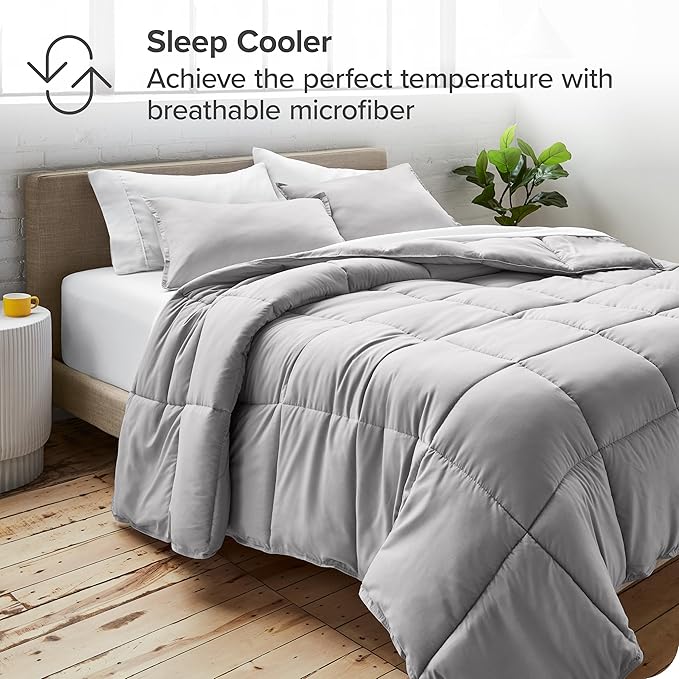 Bare Home Comforter Set - King/California King Size - Ultra-Soft - Goose Down Alternative - Premium 1800 Series - All Season Warmth (King/Cal King, Light Grey)