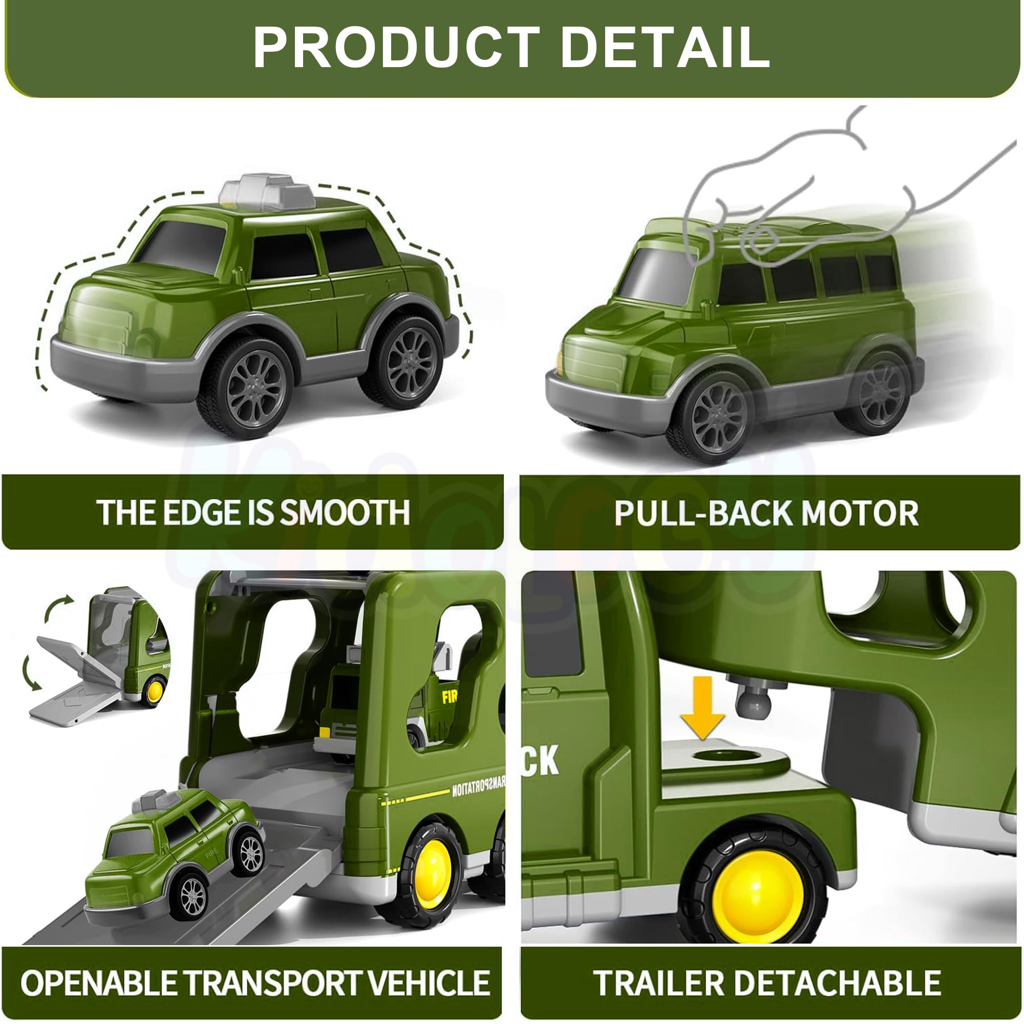 Kidology 5-in-1 Friction-Powered Military Army Truck Toy Set with Music β Montessori Educational Transport Carrier Vehicle Toy for Boys & Girls, Fun Birthday Gift for Kids Ages 3+ 2