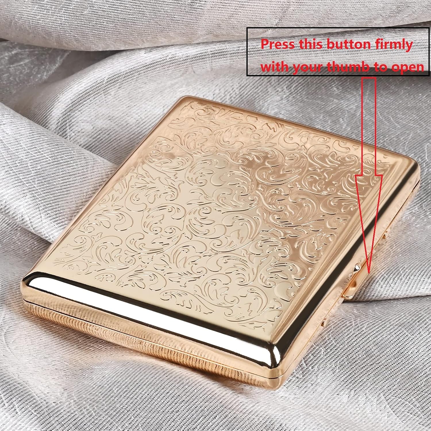 Stylish Design Retro Metal Cigarette Case -Double Sided Spring Clip Open Cigarette,Pocket Holder Credit Card Holder Protective Security Wallet for Men and Women,Holds 18-20 100mm (Vine Gold)