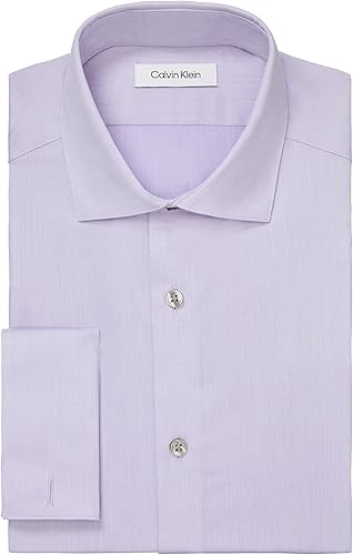 Miniatura 3 de Calvin Klein Camisa de vestir para hombre, ajustada, sin necesidad de planchado, espiguilla, con puño francés