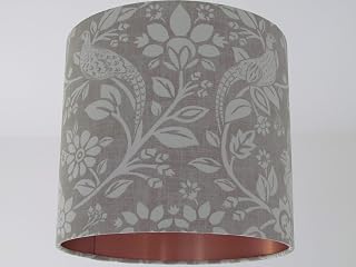 Handmade Beige Hare Pheasant Leaves Drum Lampshade Lightshade with Brushed Copper Metallic Lining