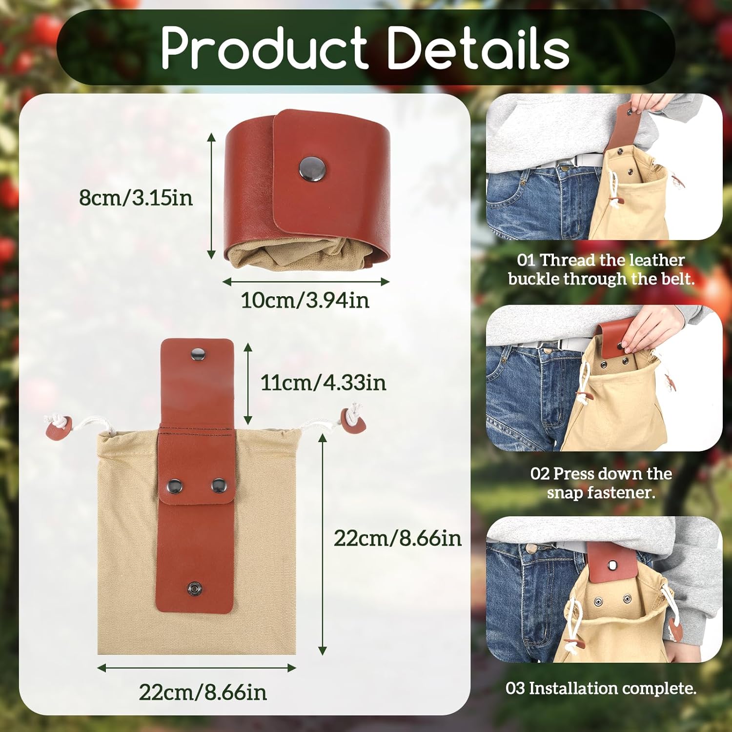 Foraging Pouch, Foldable Foraging Bag Outdoor Waxed Canvas Picking Fruit Drawstring Pouch Multi-Purpose Leather Belt Bag for Camping Hiking Collecting Mushroom Shells Treasures - Image 3