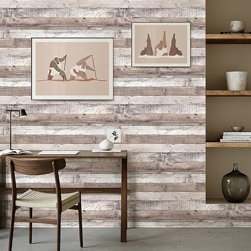 Miniatura 4 de AMIYA Papel tapiz de madera para despegar y pegar 177 x 300 pulgadas papel tapiz de madera de Shiplap papel tapiz de madera sintética de granero