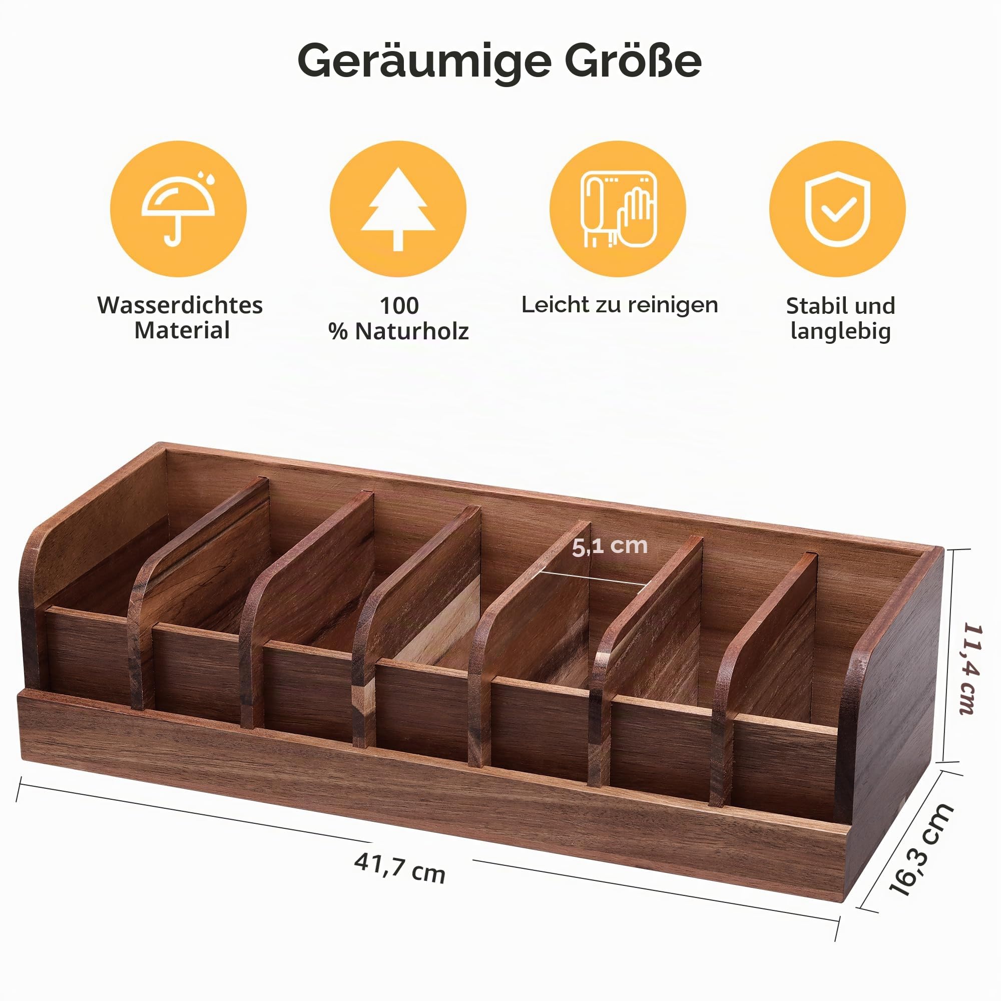 Gürtel-Organizer, 7 Fächer, Gürtelhalter, Gürtelaufhänger und Gürtel-Organizer für Schublade, Gürtelablage, Gürtelaufbewahrung, Gürtelaufhänger für Damen und Herren (Akazienholz)