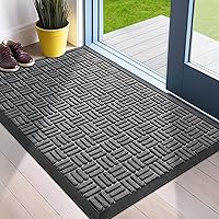 Mibao Heavy Duty Front Door Mat 29.5x17 Grey - Super Absorbent Dirt Trapper, Waterproof Non-Slip Welcome Mat for Indoor Outdoor Entryway Patio