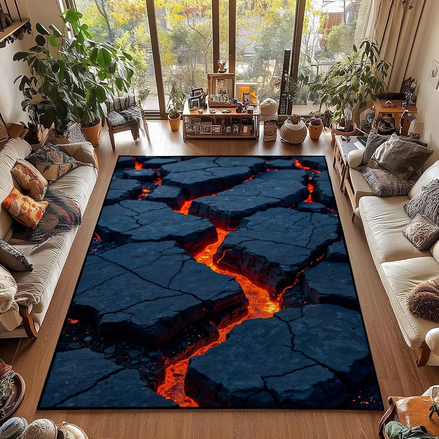 Levitating Rug Amazon.com: Lava Area Rug, 3D Visual Illusion Flame Rug, Lava Crack ...