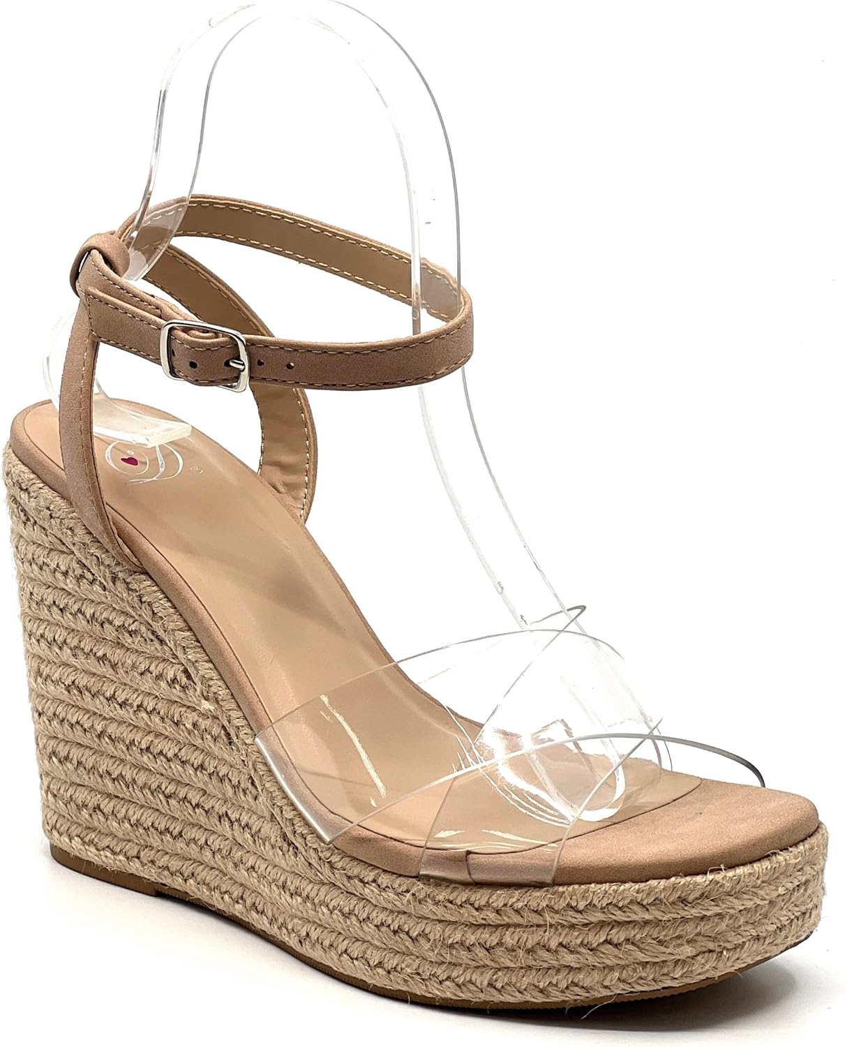 Women's Clear Criss Cross Ankle Strap Espadrille Platform Wedge Sandals Image D-Nude 8.5