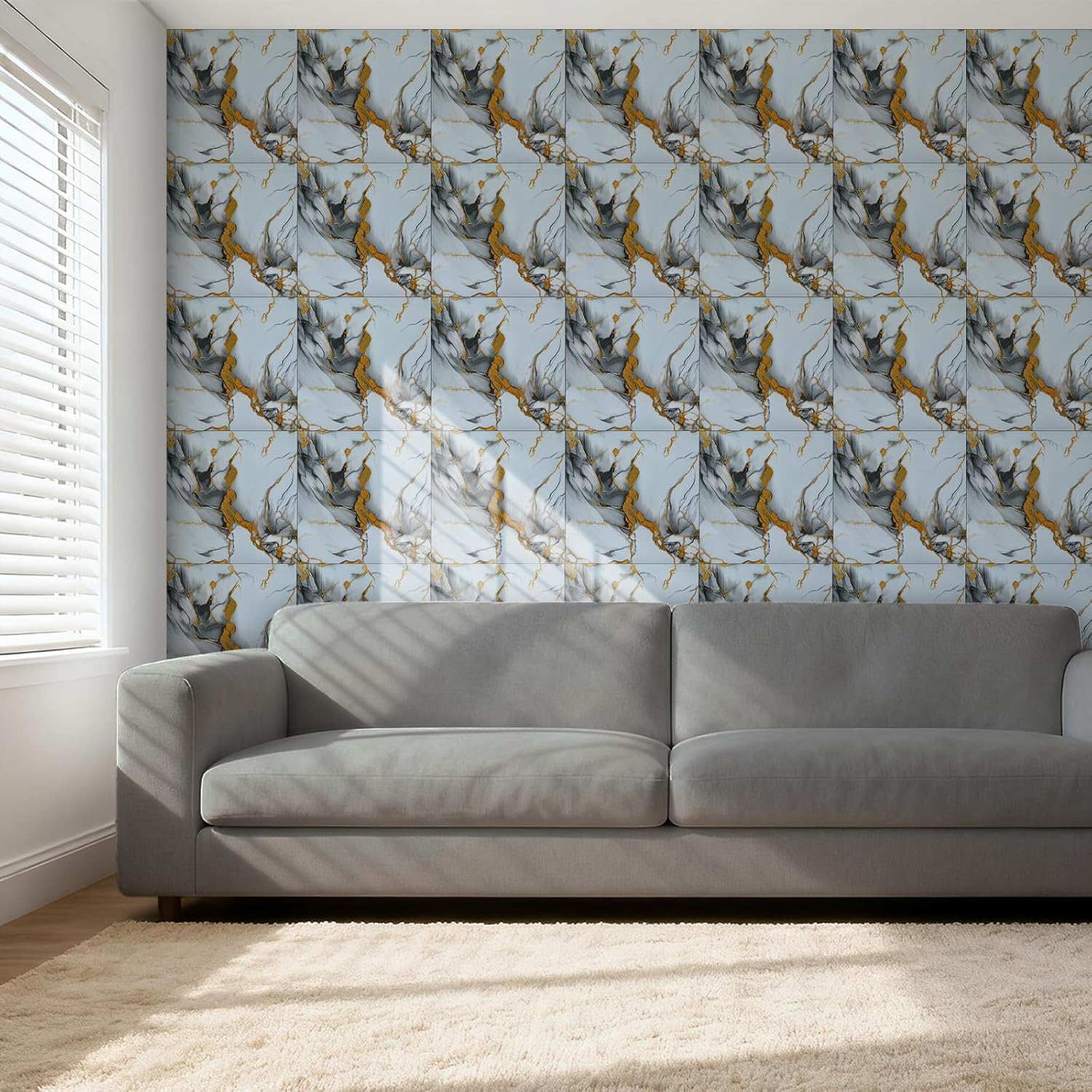 Peel and Stick Wall Panels, Bathroom, Kitchen Backsplash Tile, 50 Sheets Marble-Look Self-Adhesive PVC Panels, 11.8 x 11.8 Inch