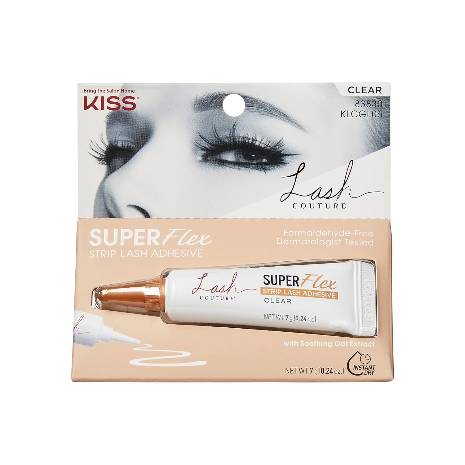 KISS Lash Couture Clear Latex Strip Lash Adhesive with Soothing Oat Extract, Precision Control Nozzle, Dermatologist Tested, Contact Lens Friendly, Formaldehyde Free, Waterproof, 0.24 Oz.