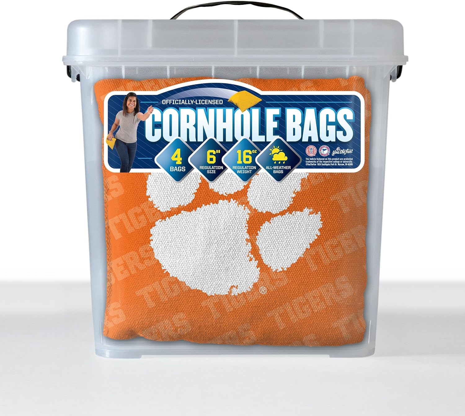YouTheFan Officially-Licensed NCAA Set of 4 Cornhole Bags - All Weather Regulation 6” x 6” Size - 16oz Weight - Designed in USA