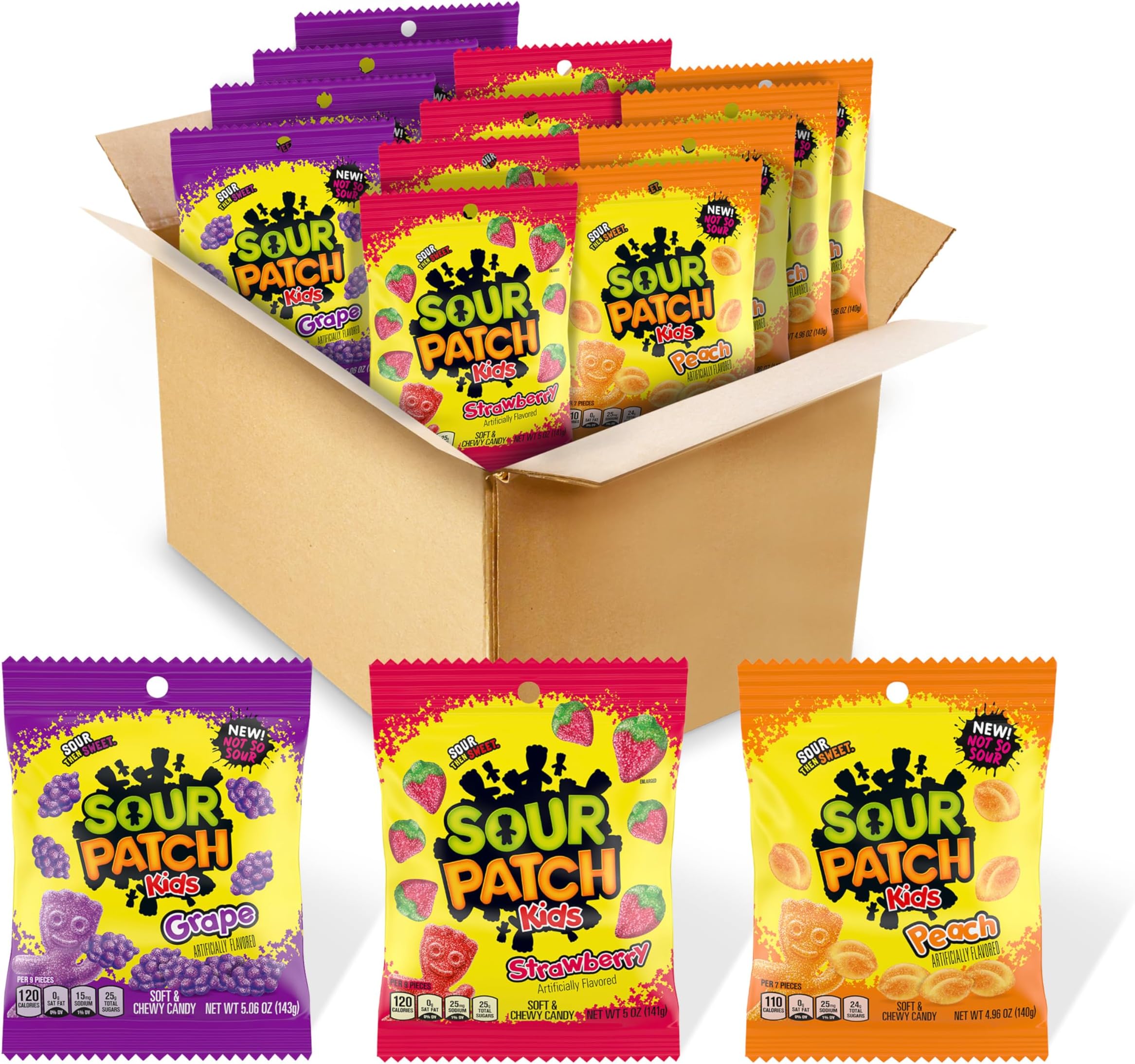 Fruit Flavors Soft & Chewy Candy Variety Pack, Peach, Grape, Strawberry, 12 Bags