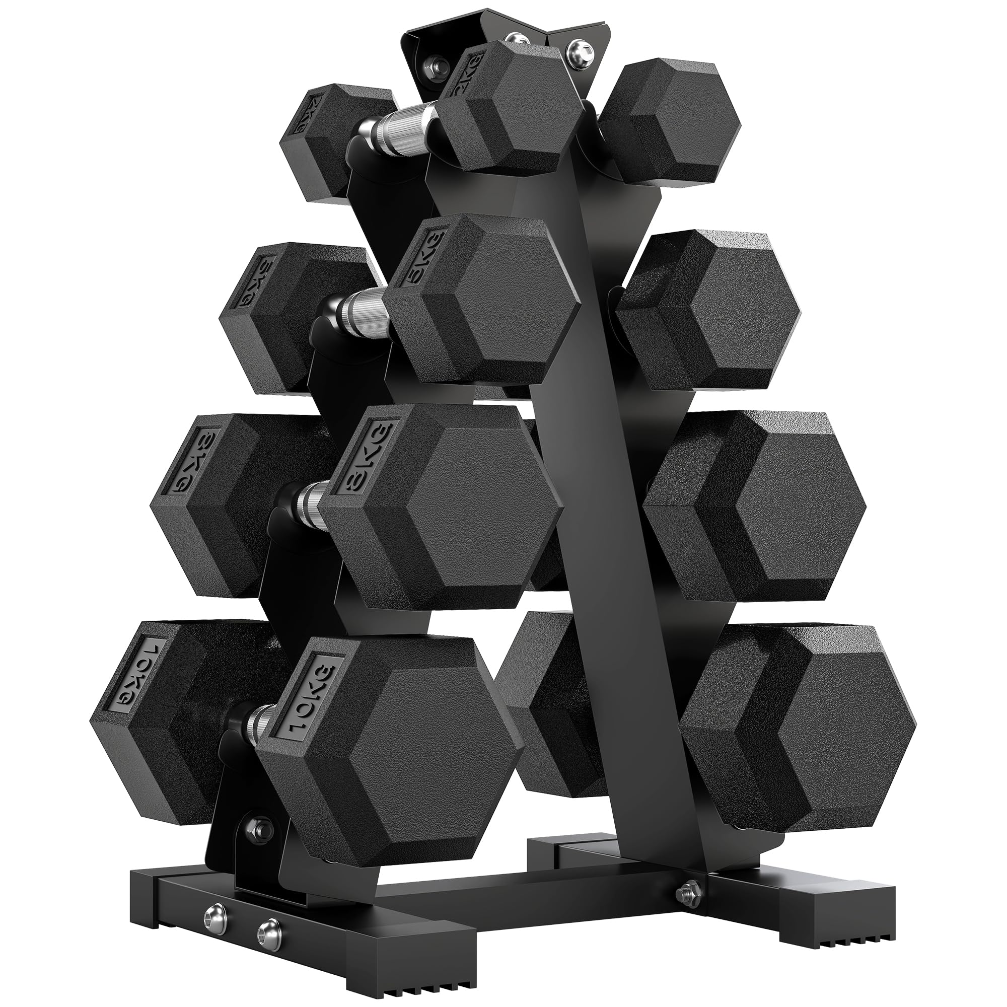 SPORTNOW Set di Manubri da Palestra con Supporto 2x2kg Esagonali Nero | 2x5kg, 2x8kg, 2x10kg, Manubri per Palestra, Ghisa e Gomma, Impugnatura Antiscivolo, Allenamento Fitness Casa