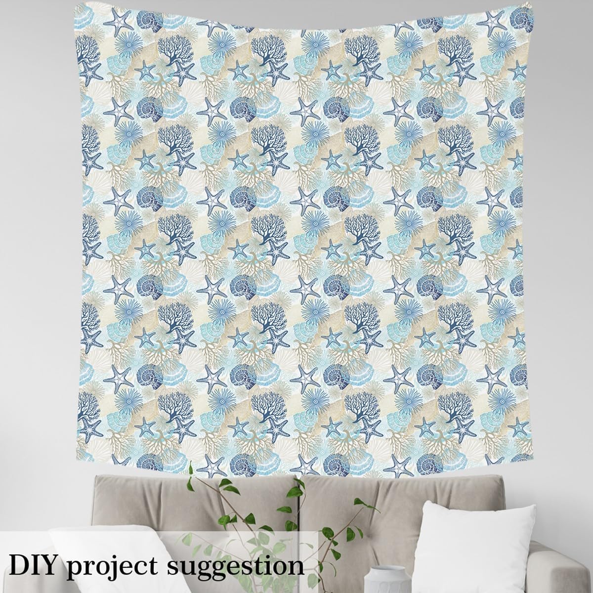 jejeloiu Ocean Waterproof Outdoor Fabric for Chairs Boys Girls 5 Yard Blue Tropical Coral Fabric by The Yard Kids Starfish Upholstery Fabric for Chairs Nautical Beach Decor