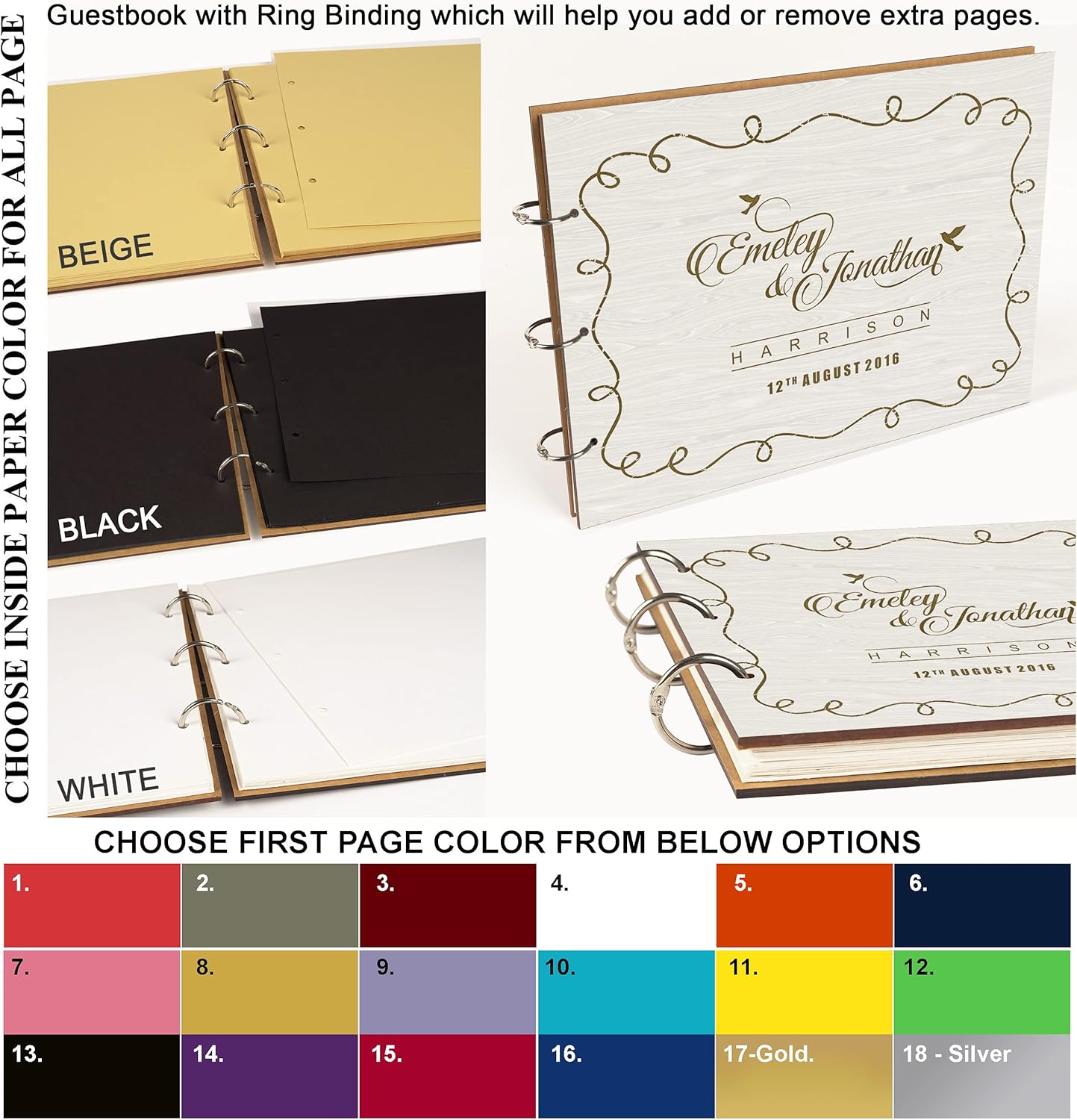 Darling Souvenir Personalized Engraved Laser Cut Wedding Guest Book Wooden Cover Sign-in Book Registry Guestbook Scrapbook-ZH