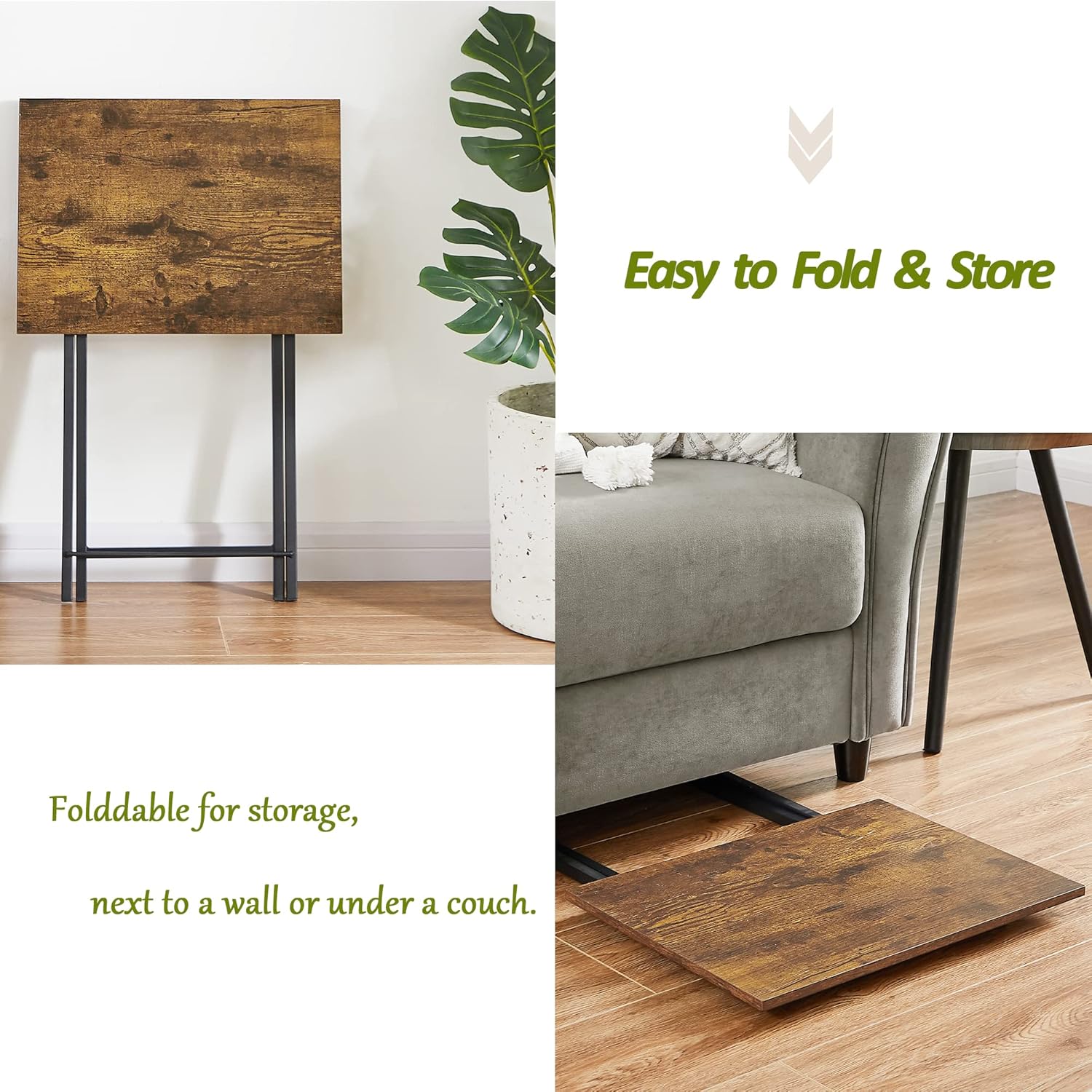 VECELO Foldable TV Tray Portable Wooden Snack Table for Livingroom, Bedroom, Office, Tiny Desk, Rustic Brown, 2 Count (Pack of 1)