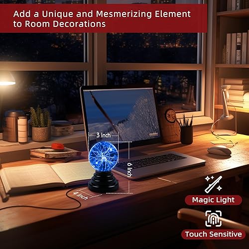 Miniatura 3 de Flashmen Bola de plasma Lámpara de ciencia de luz azul para niños sensible al tacto, globo de plasma, lámpara decorativa, novedad de Halloween,