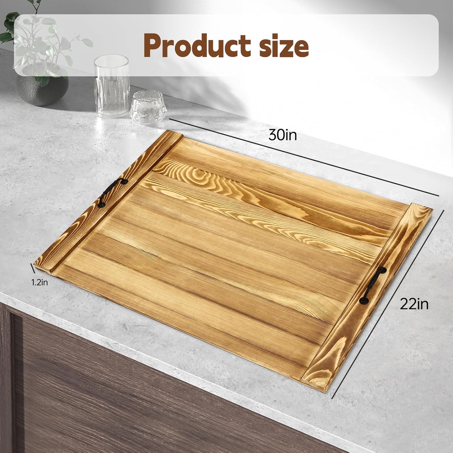 30" x 22" Wooden Noodle Board Stove Cover with Handles – Heavy-Duty Pine Wood Stove Top Cover for Gas & Electric Stoves, RV Kitchen Countertop Extension Tray, Rustic Serving Board