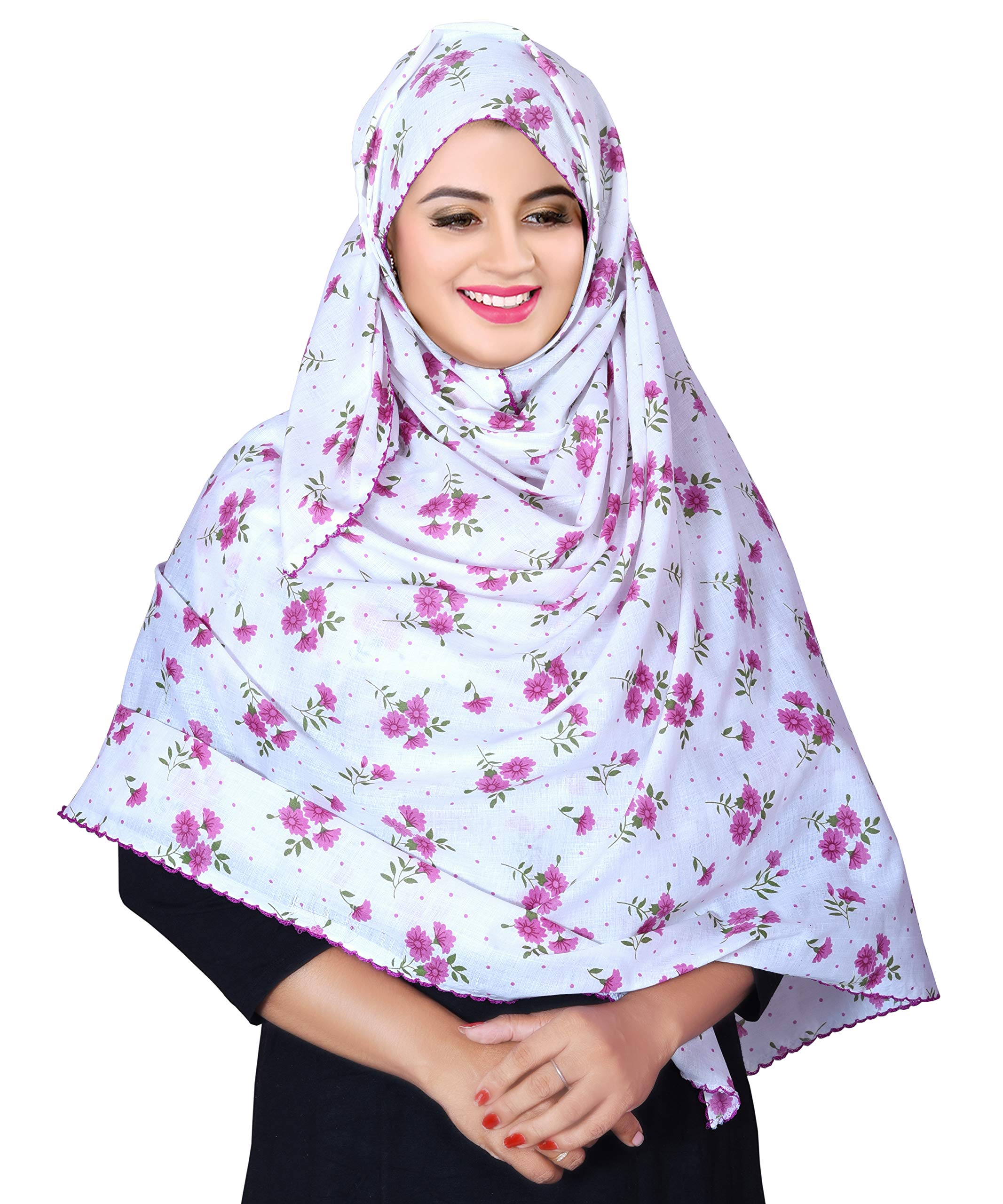 Vastragrah Women's Floral Print Polycotton Namaz Dupatta With Woven Border_Pink_Free Size (Nd001-Namaz Dupatta_Pink)-picture-53