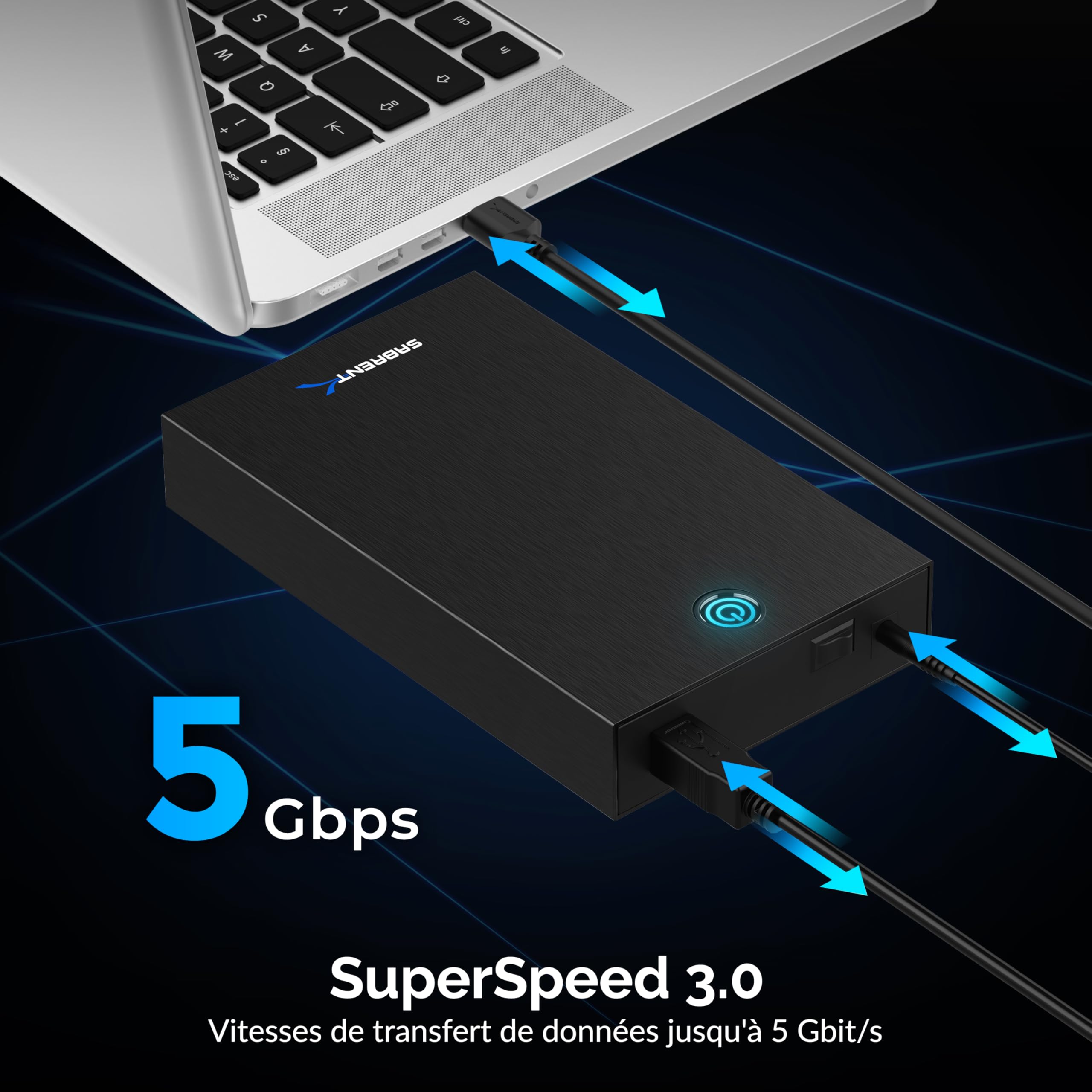 SABRENT Boitier Disque Dur 3.5, Rapide 5Gbps Boitier SSD Externe 2.5"/3.5", Adaptateur SATA USB pour SSD/HDD, Lecteur Disque Dur SATA to USB, sans Outils, câble Inclus avec Alimentation (EC-KSL3)