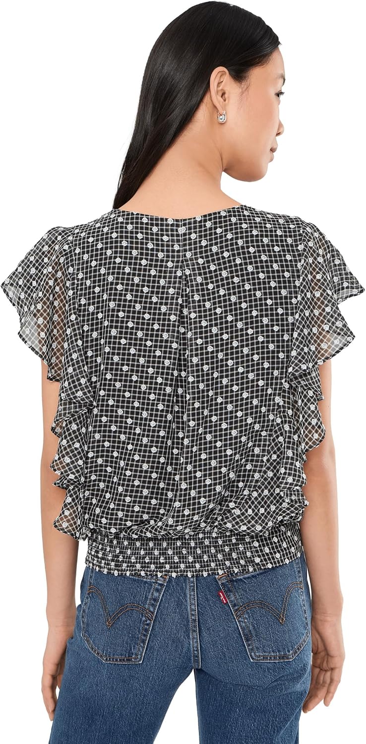 Liverpool Los Angeles Short Ruffle Sleeve Draped Front Woven Blouse