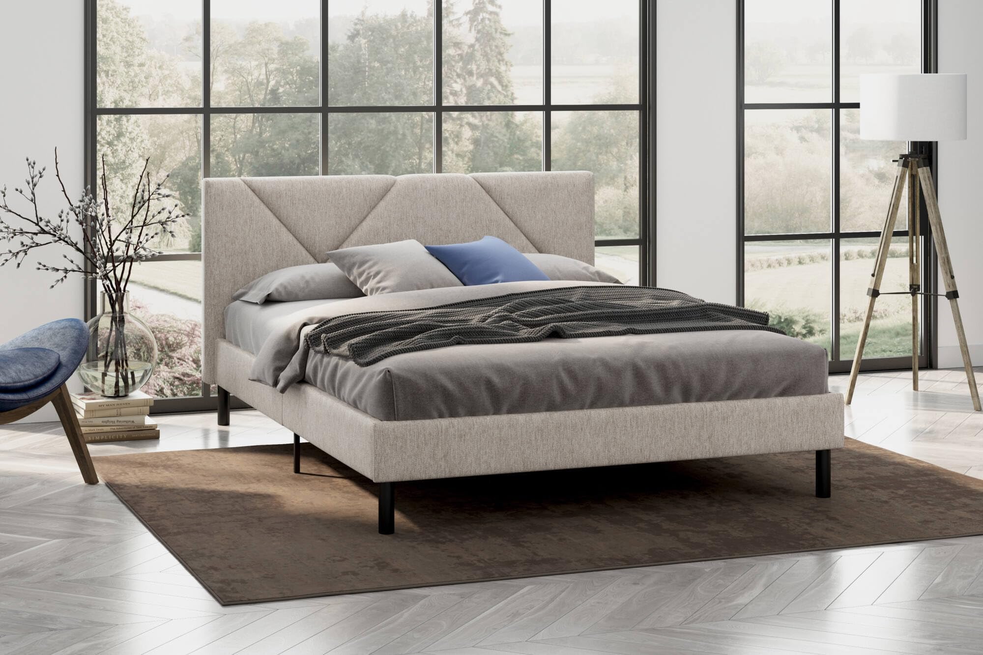Dmora - Letto piazza e mezza Zeffirio, Sommier per camera da letto, Giroletto per stanza, Struttura porta materasso, Adatto a materasso Cm 120x190, Beige