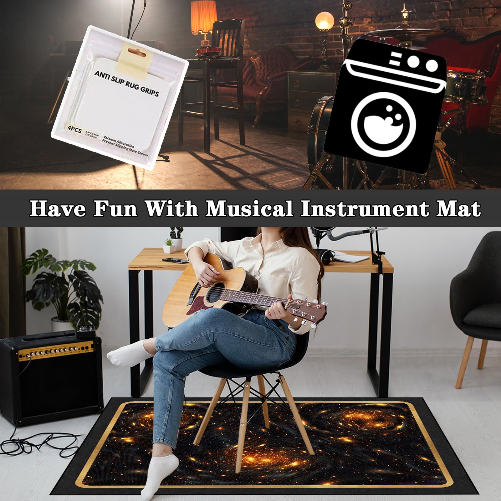 110 x 80 cm Alfombra para Batería y Percusión, Alfombra de Tambor Insonorizada, Alfombra Profesional de Jazz para Caja Bombo Baterías Acústico Tambor y Otros Instrumentos Antideslizante