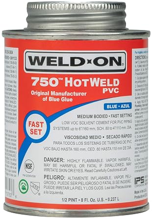 Weld-On 13753 750 HotWeld Medium-Bodied High-Strength PVC Solvent Cement - Fast-Setting and Low-VOC, Blue, 1/2 Pint 8 fl oz