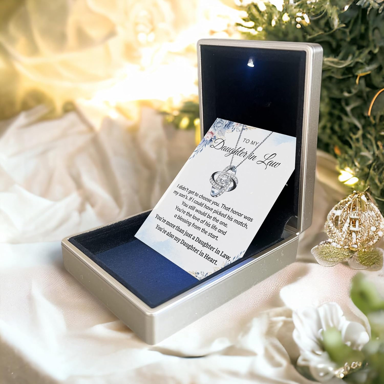To My Daughter in Law Necklace Gift From Mother in Law Honor Pendant Jewelry with Message Card and Jewelry Box. Surprise Gift for Daughter in Law Christmas Valentines Mothers day